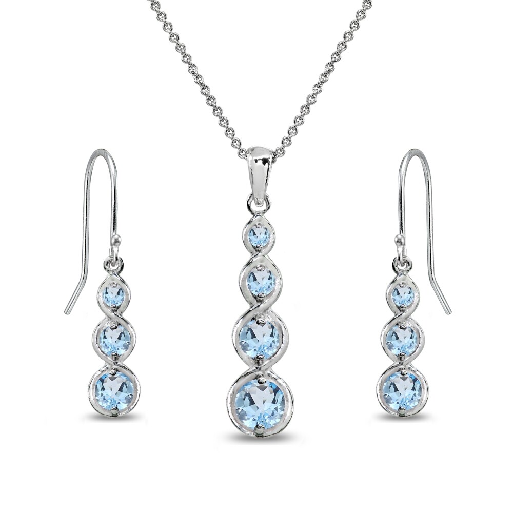 Blue Topaz Round Journey Infinity Sterling Silver Dangle Earrings
