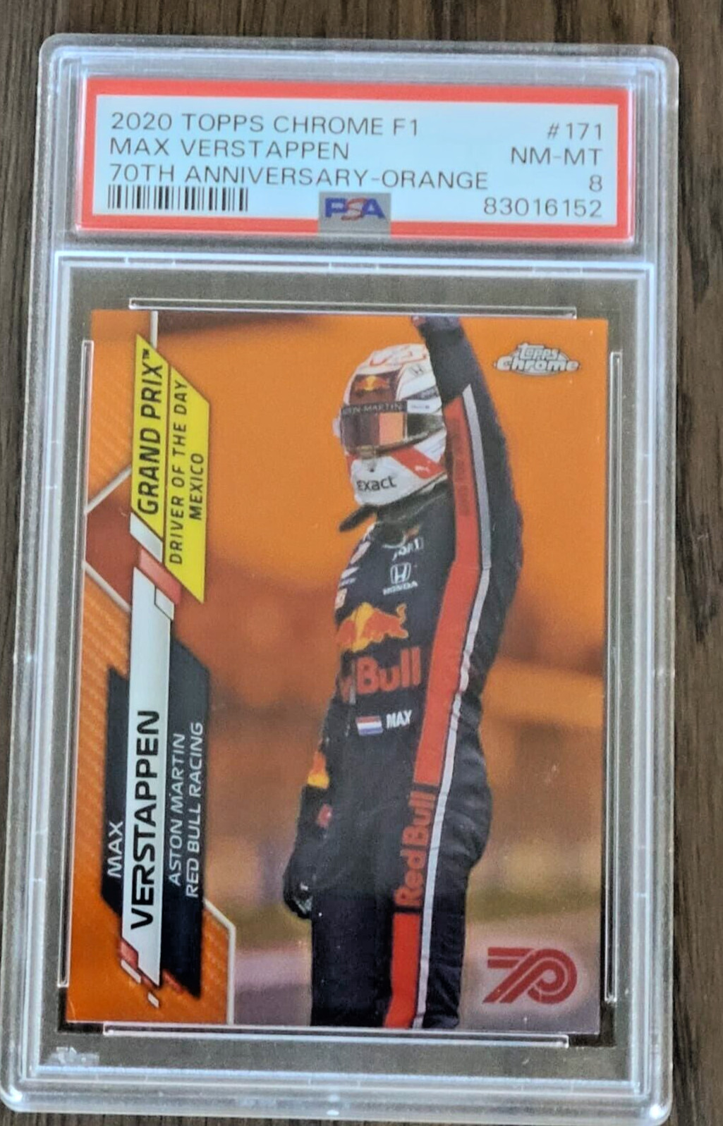 2020 Topps Chrome Formula 1 F1 Max Verstappen Orange 70th Anniversary PSA 8 #171