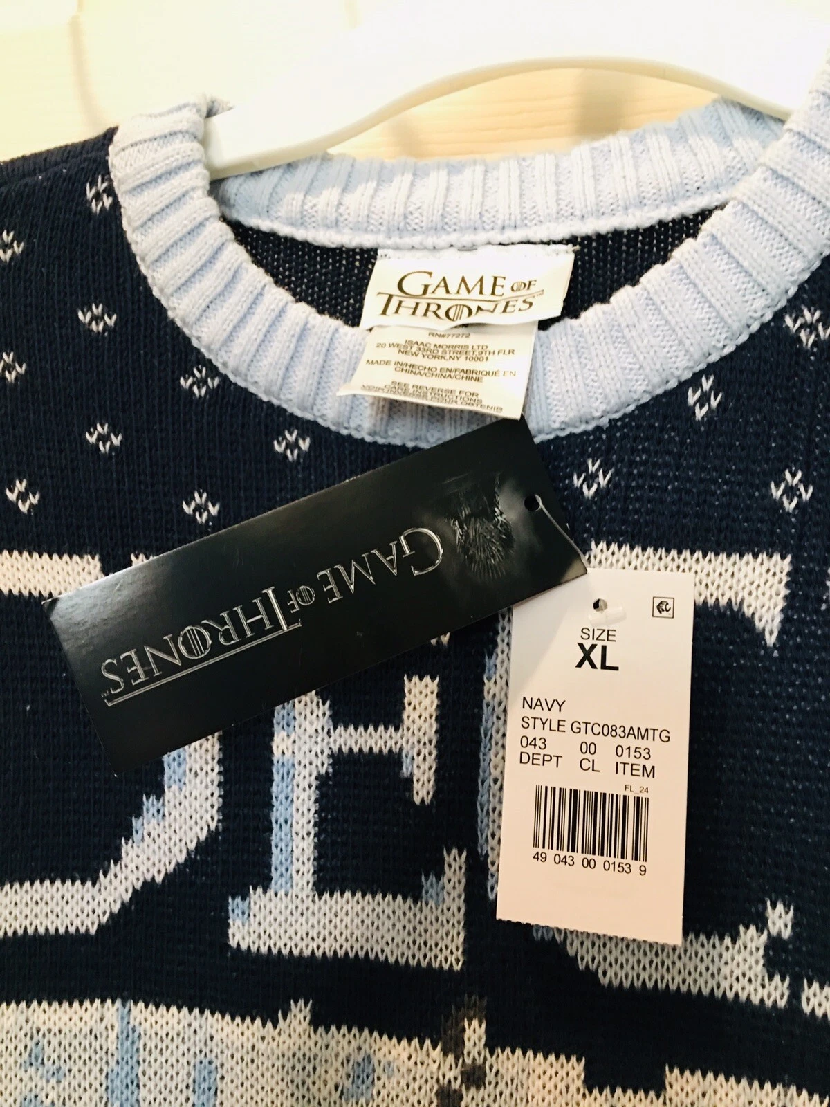 Game of Thrones Size XL Ugly Christmas Sweater Deck The Wall HBO Navy Blue