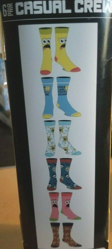 SPONGEBOB Squarepants Nickelodeon 6 Pair Casual Crew Socks Mens 8-12 Patrick NEW - Picture 2 of 2