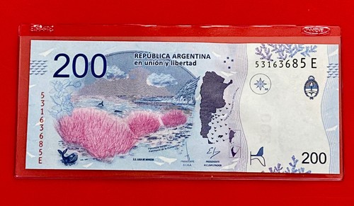 Argentina Banknote P. New 200 Pesos, Whale, Suffix E ,UNCIRCULATED - Picture 2 of 4