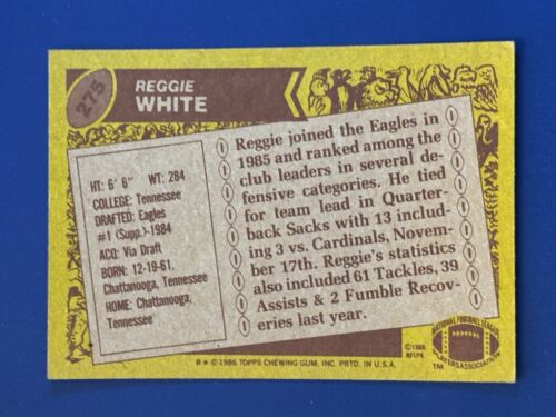 🏈 1986 Topps Football Base Card Rookie #275 Reggie WHITE 🏈 - Picture 2 of 2