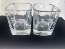 2 OZARK AIRLINES Square Glasses Etched Logo Cocktail First Class Vintage