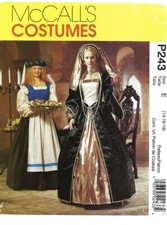 McCall's P243 Renaissance Costumes - Queen or Servant Wench Sz 14-18 UNCUT 2242