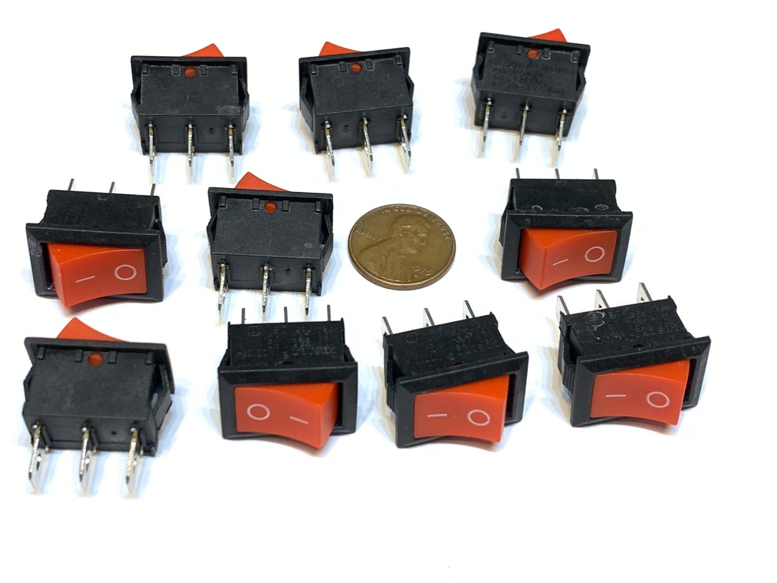 10 Pieces SPST 3 pin red 11.5mm x 21mm On/Off Rocker Switch KCD10 10a ...
