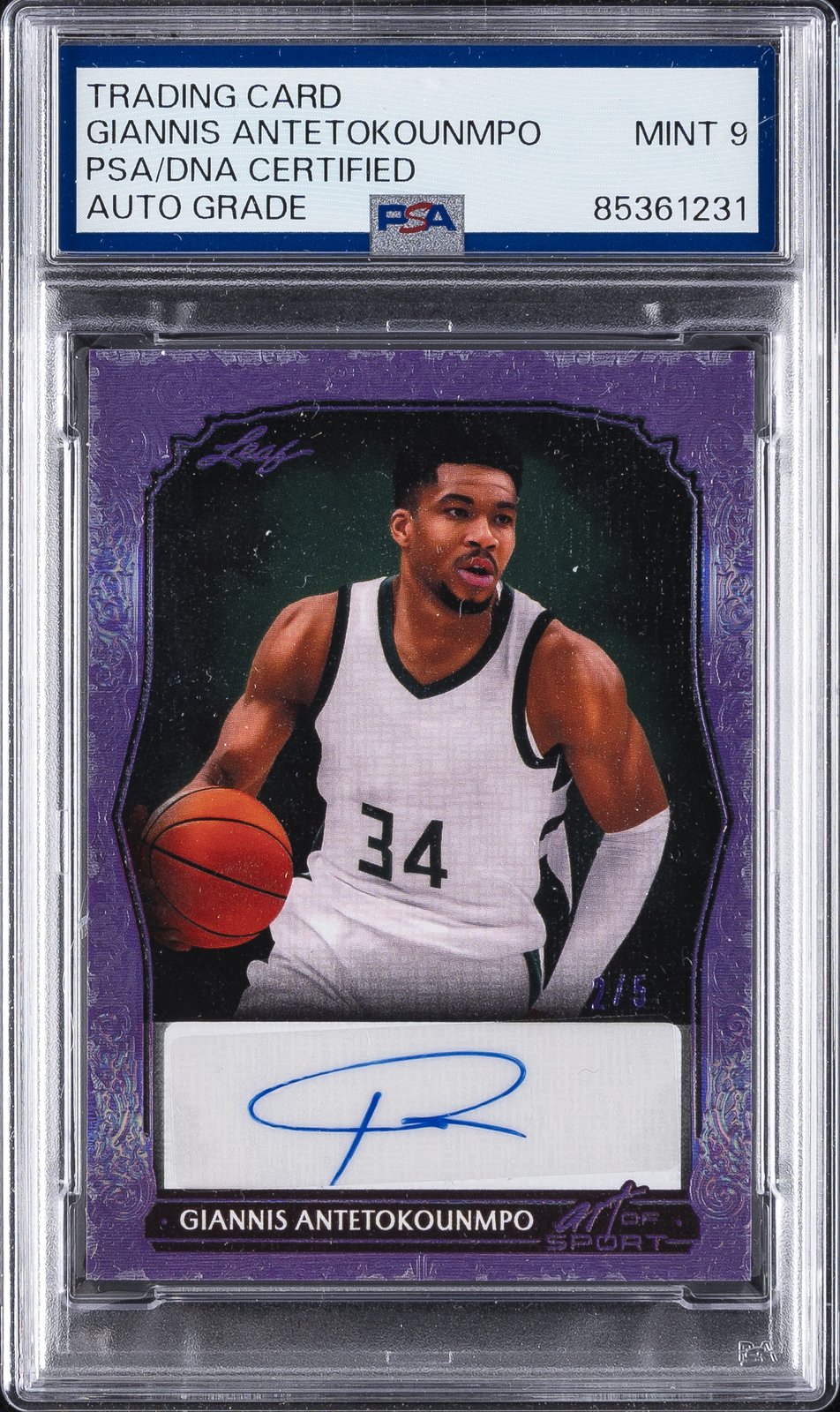 GIANNIS ANTETOKOUNMPO SIGNED AUTOGRAPHED TRADING CARD PSA DNA AUTO 9