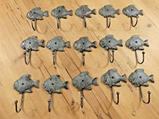 15 CAST IRON FISH COAT HOOKS RACK TOWEL BATH NAUTICAL HAT HALL TREE FISHING DAD