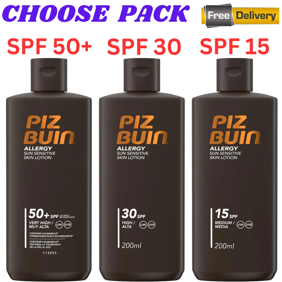 Piz Buin SUN CREAM 200ml SPF15 SPF30 SPF50+ Moisturising Sun Allergy Skin Lotion
