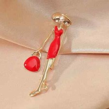 Red Pretty Lady Fashion Brooch Enamel Pins Jewelry for Women Bags Hats