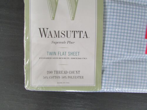 Vtg. Wamsutta Supercale Plus Twin Flat Sheet BLUE Gingham 200 TC made USA (NOS) - Picture 2 of 5