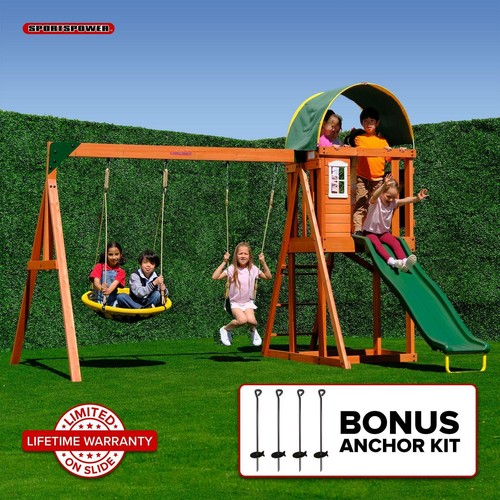 Wooden Swing Set playground Outdoor Backyard Slide Play Fort