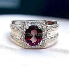 Garnet Oval Cut Gemstone With 925 Sterling Silver Ring For Men's #713