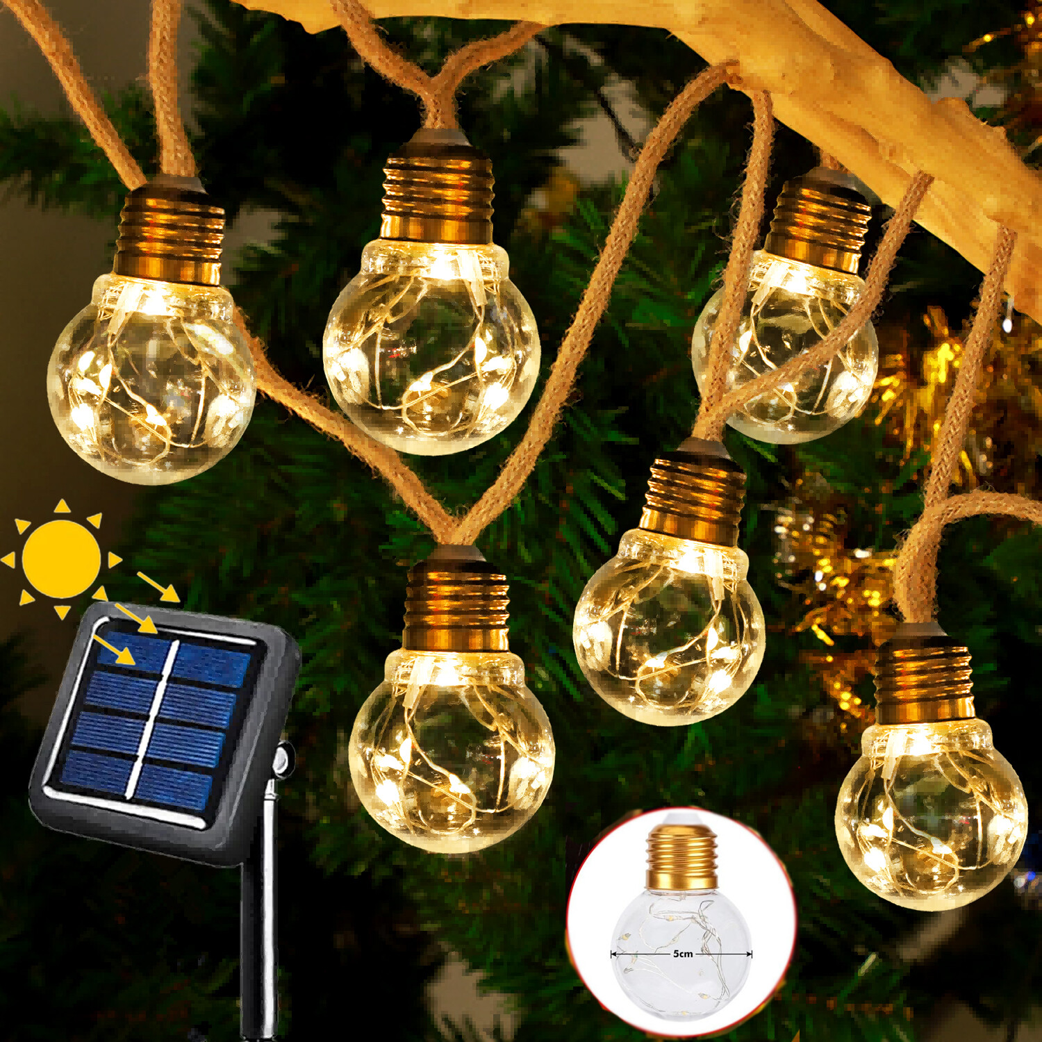 8M LED Solar Lichterkette außen Lampe Glühbirnen Beleuchtung Balkon Garten Dekor