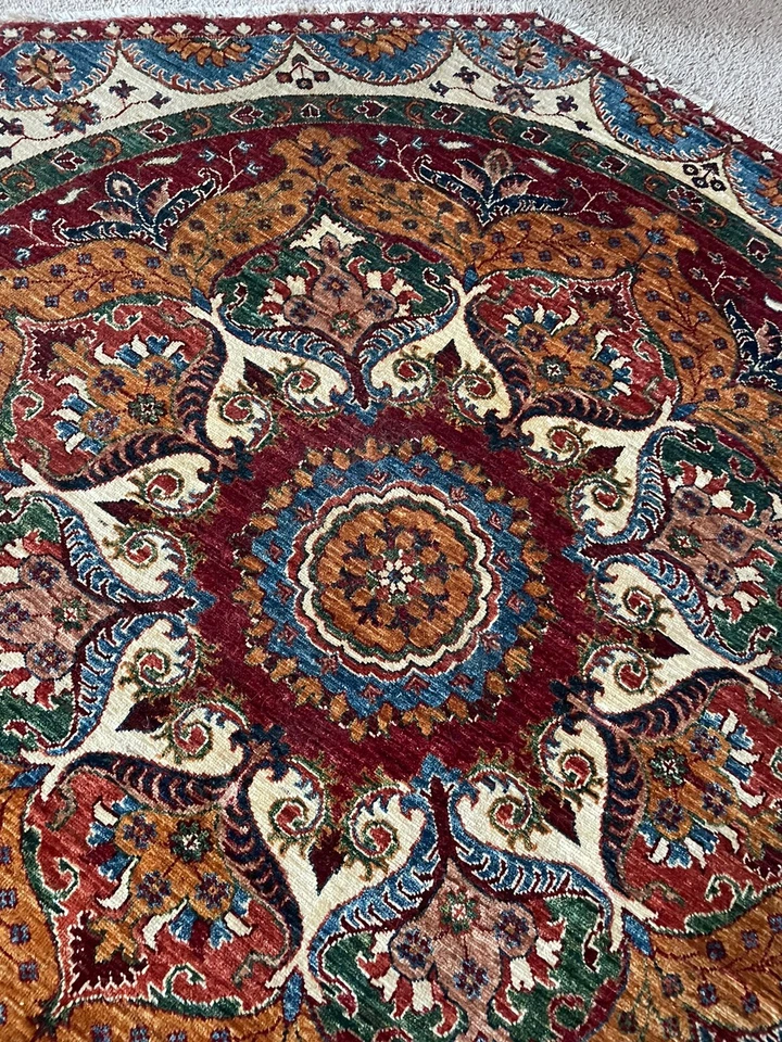 Geometric Round Super Choobi Oriental Rug Wool hand-knotted 5’7”x5’10” Carpet - Image 3 of 4