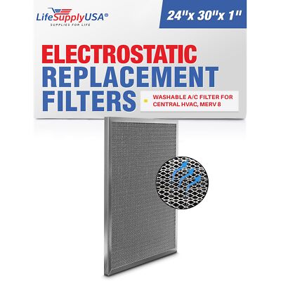 LifeSupplyUSA (24x30x1) Aluminum Electrostatic Air Filter Replacement Washable