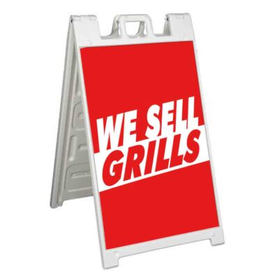 WE SELL GRILLS Signicade 24x36 Aframe Sidewalk Sign Banner Decal BARBEQUES