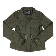 Chocolate Women's Size Small Olive Green Utility Army Jacket Full Zip Collared