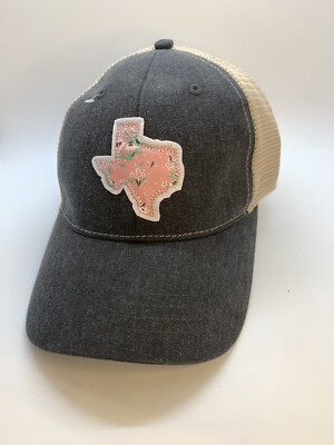 Texas Mesh Trucker Hat Applica Gray Pink Floral Sample Cap Hook And Loop Back