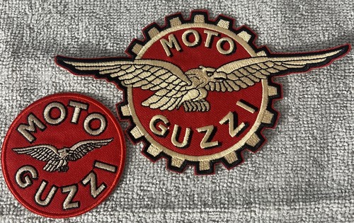 🔥2 MOTO GUZZI Italian Italy Motorcycle Bike Embroidered Iron Sew On Patches NIP - Afbeelding 1 van 14