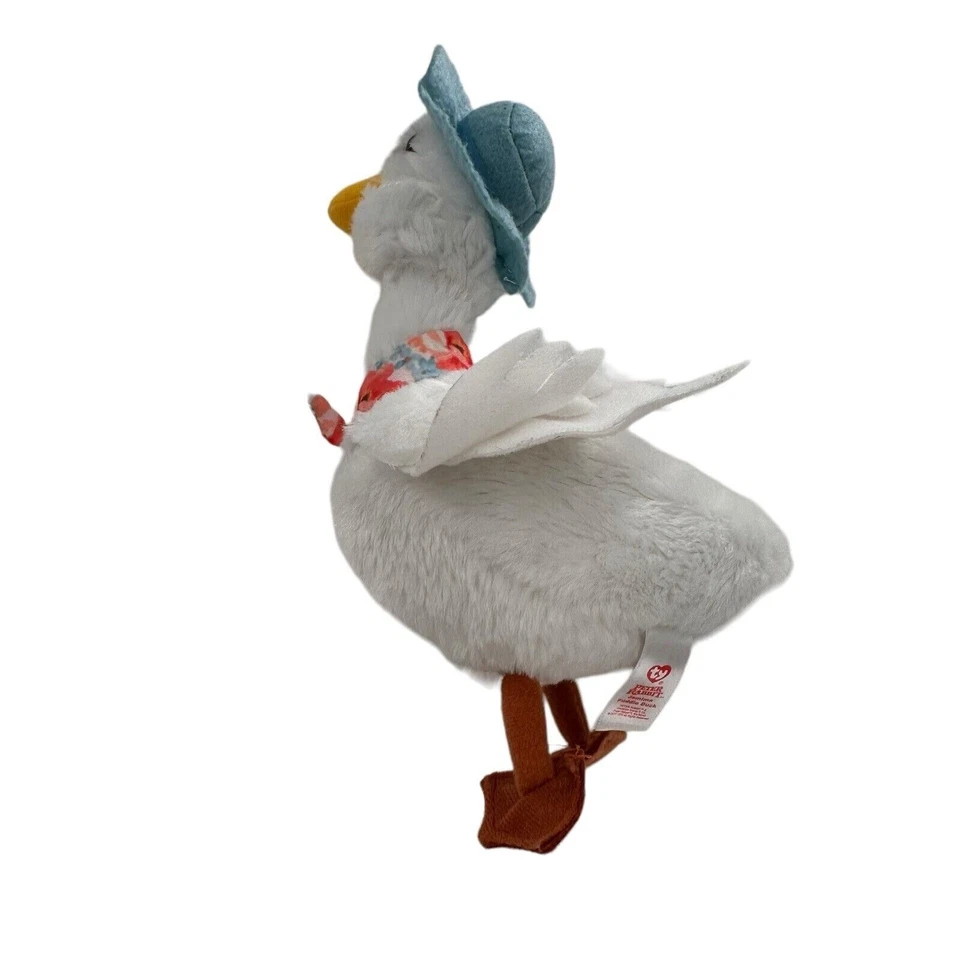 Ty Peter Rabbit Jemima Puddle Duck Plush Stuffed Animal 9" White Blue Hat Bean a - Image 2 of 4