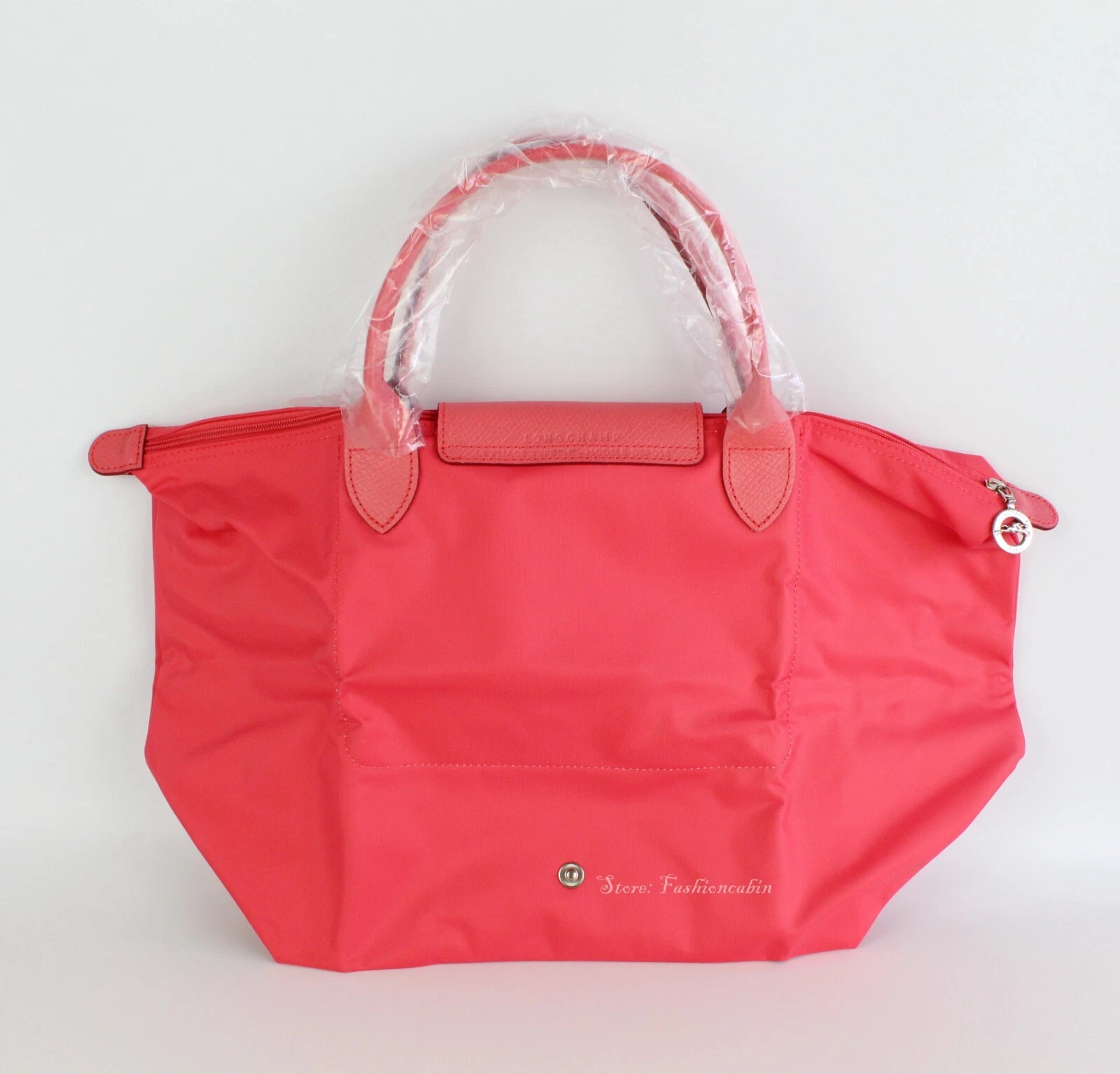 Borsa tote nuova con etichette Longchamp Medium Le Pliage Club finitura pelle POMEGRANTE prezzo al dettaglio $155