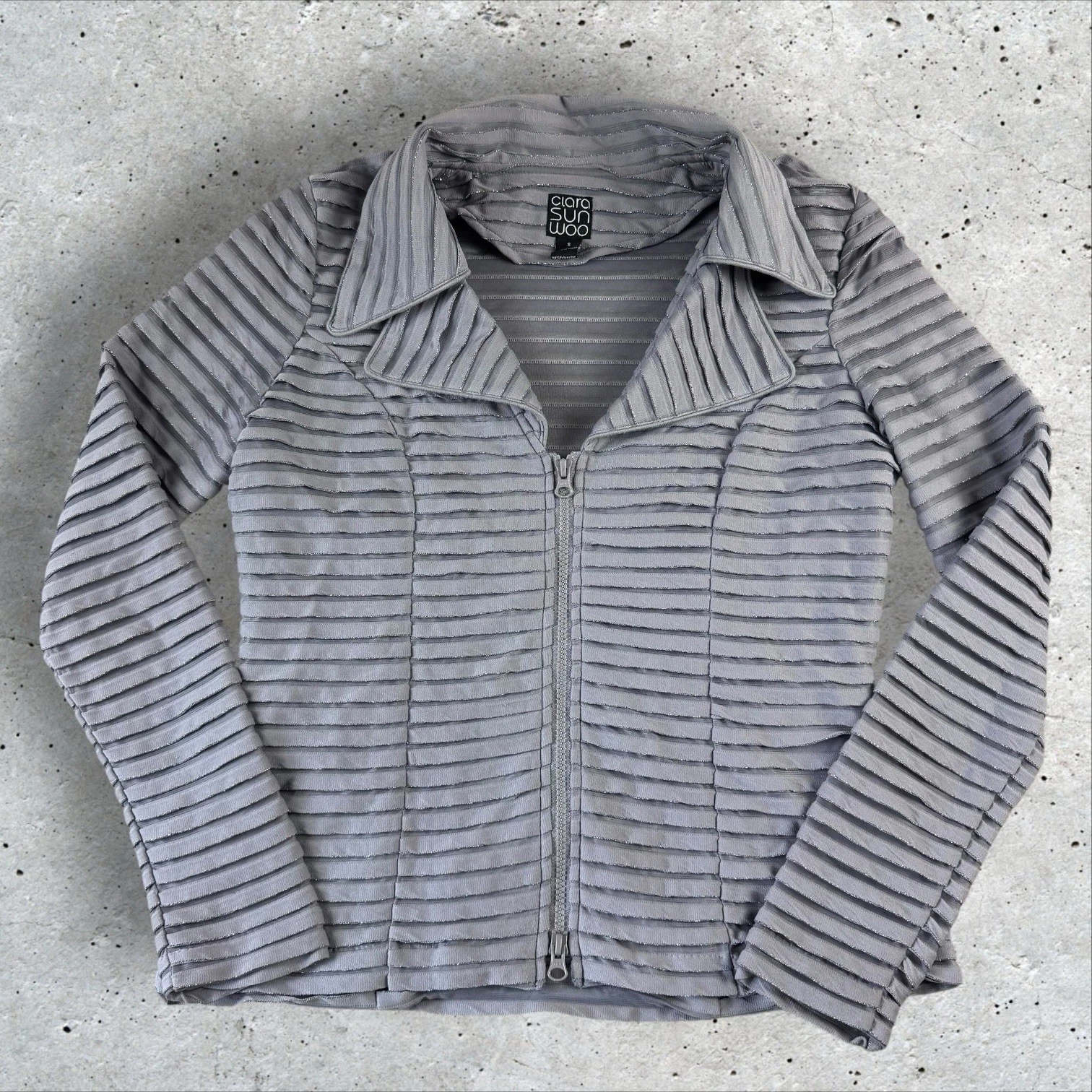 VETEMENTS Clara Sun Woo Giacca Blazer Cappotto Ruffle Pieghe Full Zip Grigio Donna Tg S