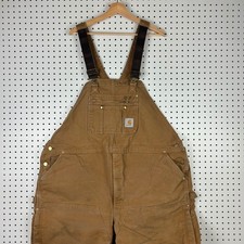 Carhartt Quilt Lined Duck Bib Overalls 48x29 Brown Double Knee Workwear R02 BRN