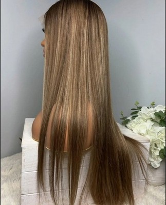 Highlight Ombre Ash Blonde Brown Straight 100% Human Hair 13x4 Lace Front Wigs