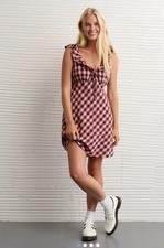 American Eagle Women’s Mini Dress Sz XXL Tie Front Sleeveless Plaid Ruffle NWT