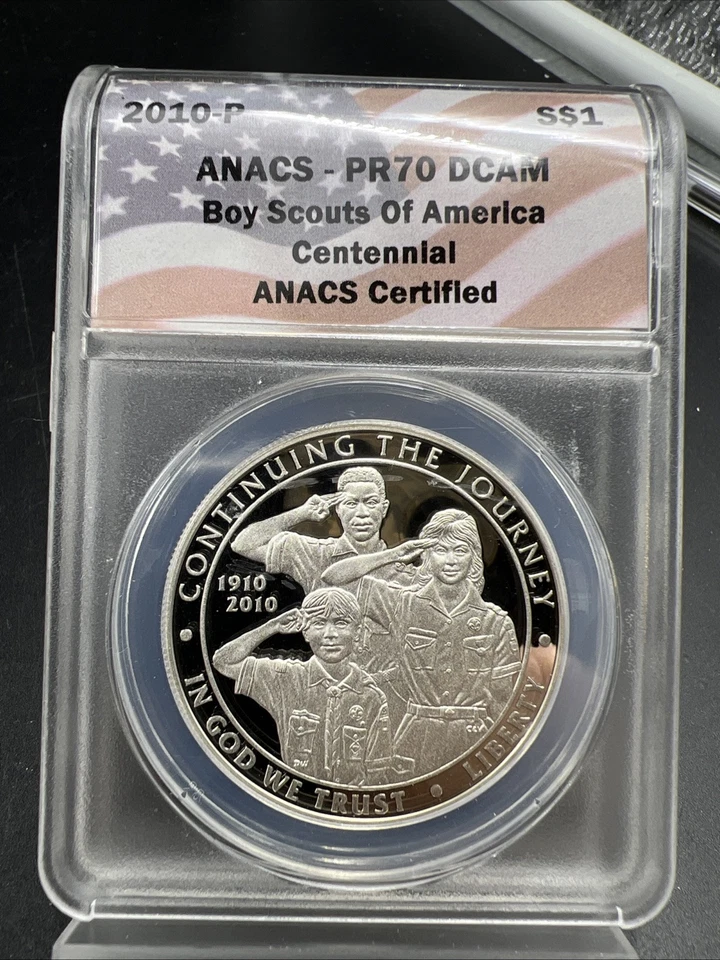 2010 $1 BSA Boy Scouts of America Centennial Silver Dollar ANACS PR70 DCAM Proof - Image 4 of 4