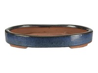 Ovale Bonsaischale Aus Blau Glasiertem Steinzeug 21,5X15,5X2,5 Cm - O10E