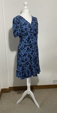 Roman Dress UK 14 Blue Floral Tea Dress Stretchy Ruffle Hem