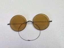 Antique 1880s Large Round Sunglasses Yellow / Amber Tinted Glasses