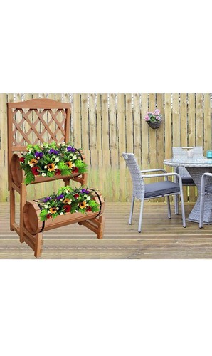 Wooden Garden Twin Barrel Patio Planter Garden Trellis Plant Stand For Climbing - Picture 6 of 7