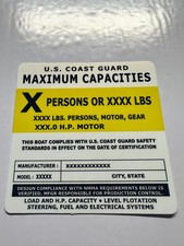 Custom Boat Capacity Plate Decal Sticker  USCG 4x4 Marine Tag 3M