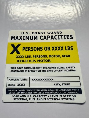 Custom Boat Capacity Plate Decal Sticker | USCG 4x4 Marine Tag 3M