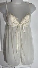 Victoria s Secret Vtg Babydoll Lace Lingerie Open Wired 34C Mesh Bridal AA07