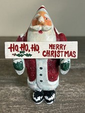 Folk Art Painted Wood Santa Claus Cute Sign Artist Signed VA Christmas 5.5"