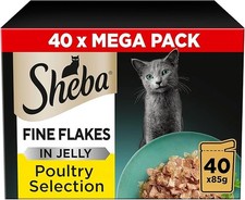 Sheba Wet Cat Food Poultry Collection in Jelly – 40 x 85g Pouches for Adult Cats 5.69 per kilo