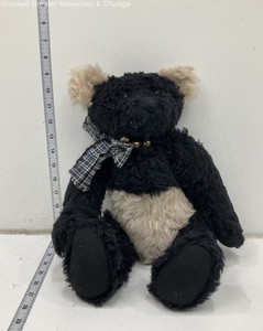 Gallery Teddy Bears Black Cream Plaid Bow Stuffed Animal Plush Bear 17 Inch