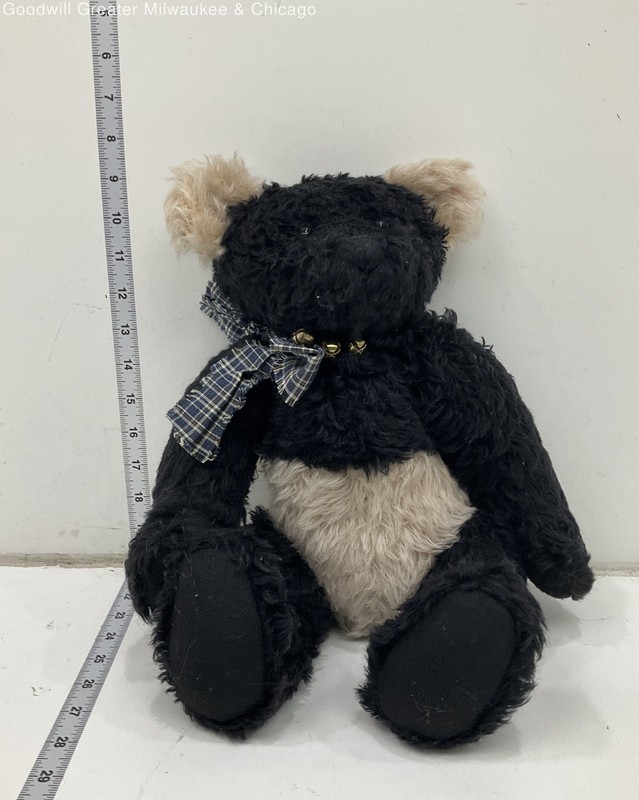 Gallery Teddy Bears Black Cream Plaid Bow Stuffed Animal Plush Bear 17 Inch