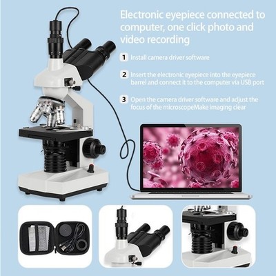 M83EZ2 40 X -2500 X Trinocular LED Lab Compound Microscope with Double Layer