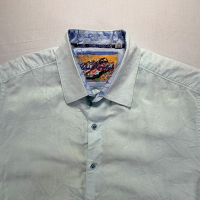Robert Graham Mens SS Button Up Shirt Blue Floral Pattern Graphic Size 2XL