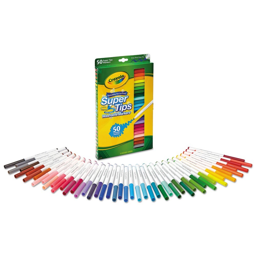 Crayola 585050 Super Tips Fine/Broad Washable Markers - Assorted (50/Set) New
