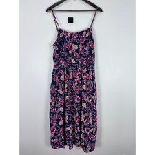 Old Navy Floral Midi Dress Size XL Blue Pink Sleeveless Pockets Linen Blend