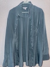 Women’s Nine West Dress Button Up 4xl Long Sleeve Blouse Teal Blue Green