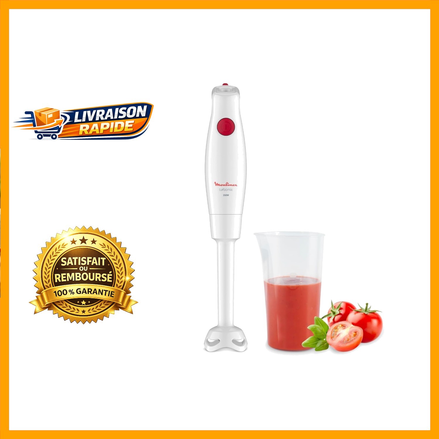 Pied mixeur Moulinex 350W poignée ergonomique pour cuisiner sans fatigue