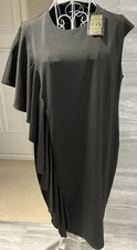 BIBA Millie Shift Dress Women's Asymmetrical Ruffle Design Size 18Uk BNWT Black