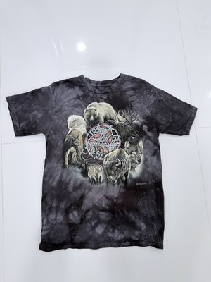 Vintage The Mountain Animal Graphic Tee Black Tie Dye Wolf Bear Eagle Y2K Size M