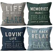 Lake House Decor Pillow Covers Set - Lake House Gifts, 18x18 Lake House Set 4